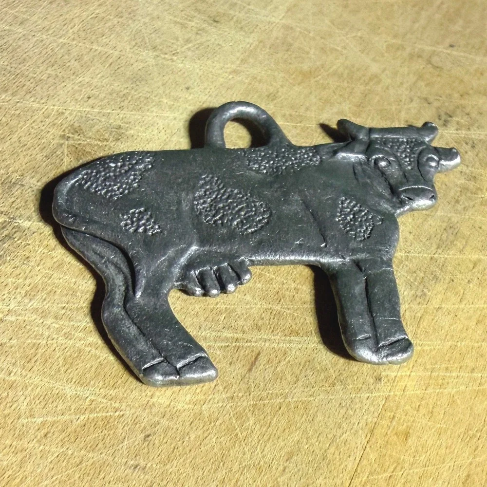 Artist Signed NR DR 94 Cow Pendant Charm Silver Pewter Holstein Farm Animal Gift